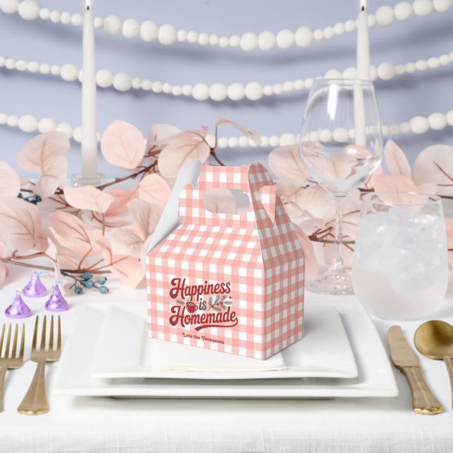 Red Gingham "Happiness is Homemade" Holiday Treat Favor Boxes (Wedding)