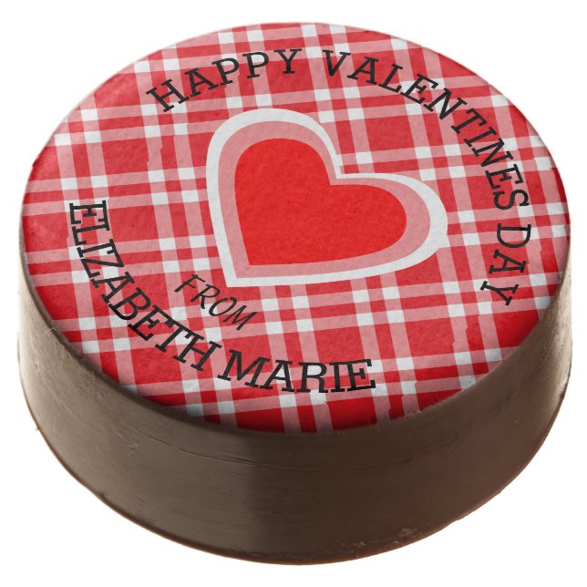 Red Gingham Happy Valentine's Day Chocolate Covered Oreo (Angled)