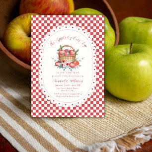 Red Gingham Harvest Apple Of Our Eye Baby Shower Invitation