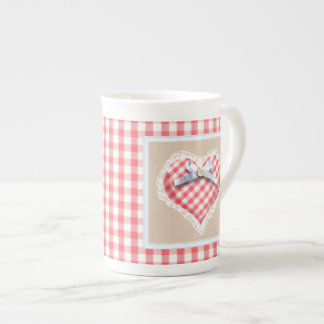 Red Gingham Heart with bow graphic Bone China Mug