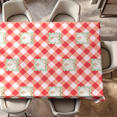 Red Gingham Holiday Christmas Custom Photo Tablecloth