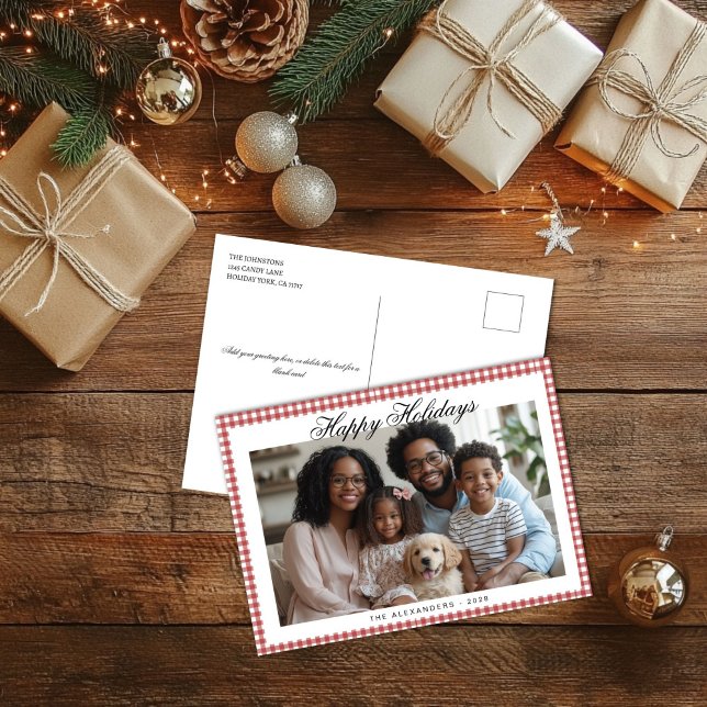 Red Gingham Holiday Photo (Vintage Red Gingham Holiday Photo Post Card)