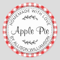 Red Gingham Homemade Apple Pie Classic Round Sticker