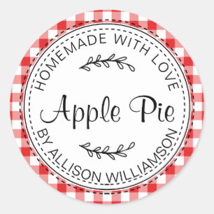 Red Gingham Homemade Apple Pie Classic Round Sticker