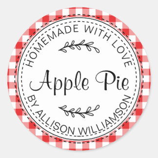 Red Gingham Homemade Apple Pie Classic Round Sticker