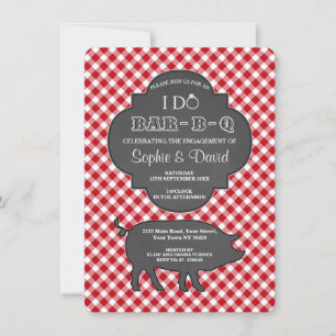 Red Gingham I DO BARBEQUE Engagement Chalk Invite