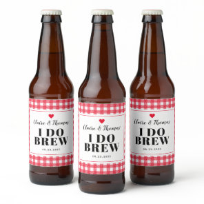 Red Gingham I Do Brew Wedding Party Custom Beer Bottle Label