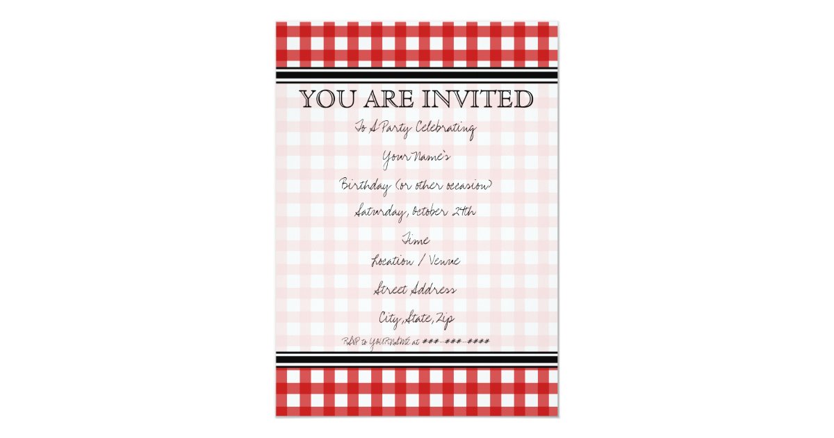 Red Gingham Invitation | Zazzle.com