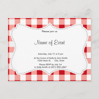 Red Gingham Invitation Postcard