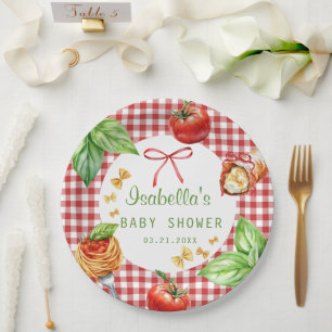 Red Gingham Italy Holi Cannoli Baby Shower Paper Plates