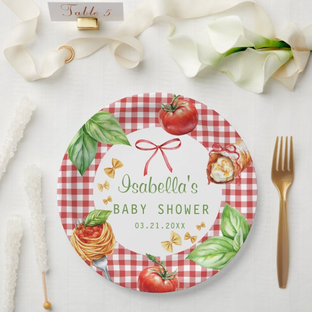 Red Gingham Italy Holi Cannoli Baby Shower Paper Plates (Wedding)