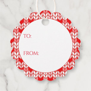 RED GINGHAM KNIT Scalloped Round Gift Tags