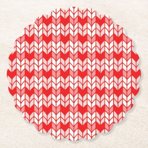 RED GINGHAM KNIT Scalloped Round Paper Coasters
