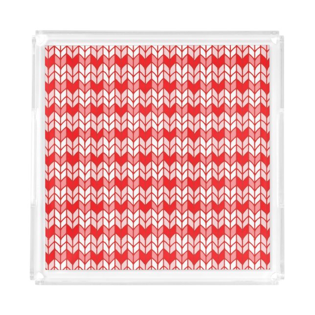 RED GINGHAM KNIT Square Acrylic Tray (Front)