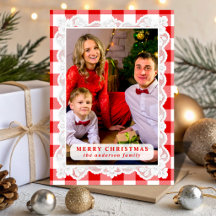 Red Gingham Lace Christmas Photo
