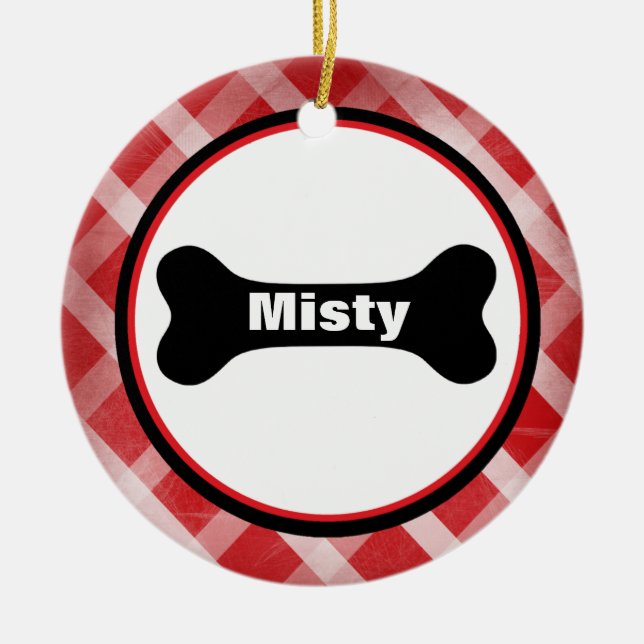 Red Gingham Large Black Dog Bone Ornament (Front)