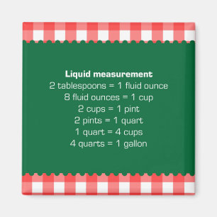 Red gingham liquid measure chart kitchen helper magnet