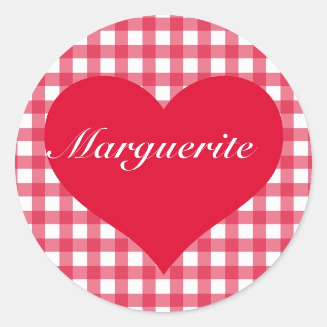 Red Gingham Love Classic Round Sticker (Front)