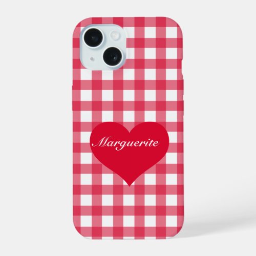 Red Gingham Love iPhone 15 Case