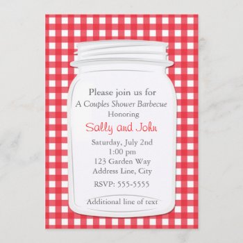 Red Gingham Mason Jar Country Picnic Summer Invite by printabledigidesigns at Zazzle