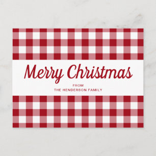 Red Gingham Merry Christmas Script Postcard