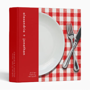 Red Gingham Modern Personalized Recipes 3 Ring Binder