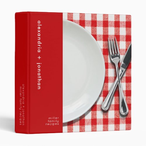  Red Gingham Modern Personalized Recipes 3 Ring Binder