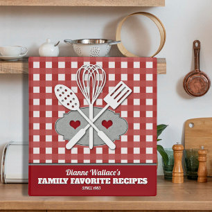 Red Gingham Modern Vintage Personalized Recipe 3 Ring Binder