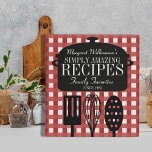 Red Gingham Modern Vintage Personalized Recipes 3 Ring Binder<br><div class="desc">A whimsical blend of retro/vintage with a modern,  personalized touch. Pretty red gingham background,  soup pot and kitchen utensils decorate the front.</div>