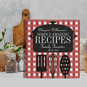 Red Gingham Modern Vintage Personalized Recipes 3 Ring Binder by reflections06 at Zazzle