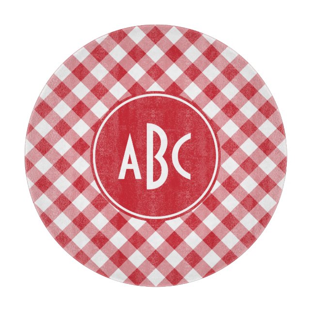 Red Gingham Monogram Cutting Board (Front)