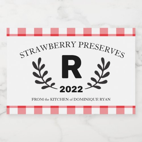 Red Gingham Monogram Homemade Food Label