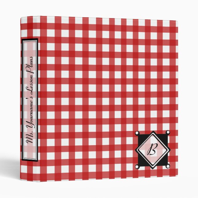 Red Gingham Monogrammed Binder (Front/Spine)