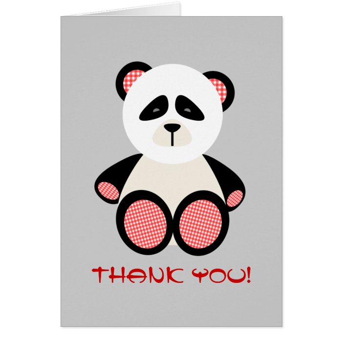 Red Gingham Panda Bear Baby Shower Thank You Card