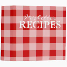 Red gingham pattern kitchen recipe binder book