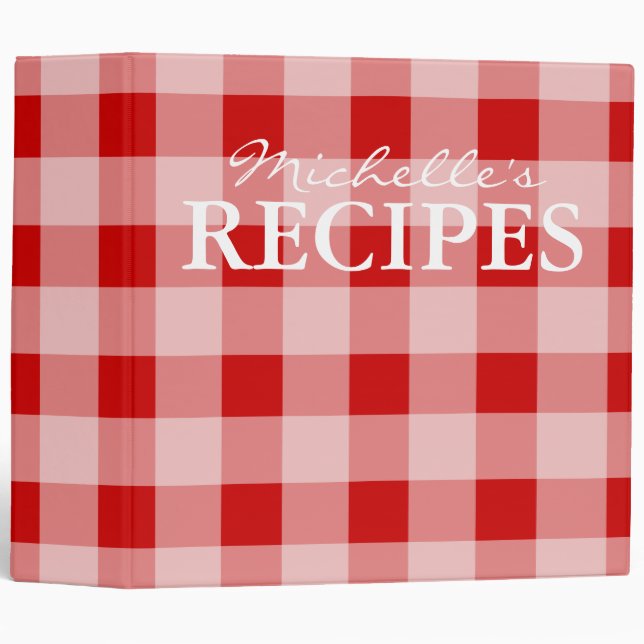 Red gingham pattern kitchen recipe binder book (Front/Spine)