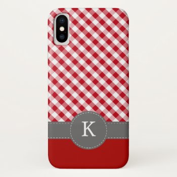 Red Gingham Pattern Monogram Iphone Xs Case by heartlockedcases at Zazzle