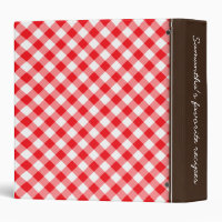 Red gingham pattern personalized recipe book binder