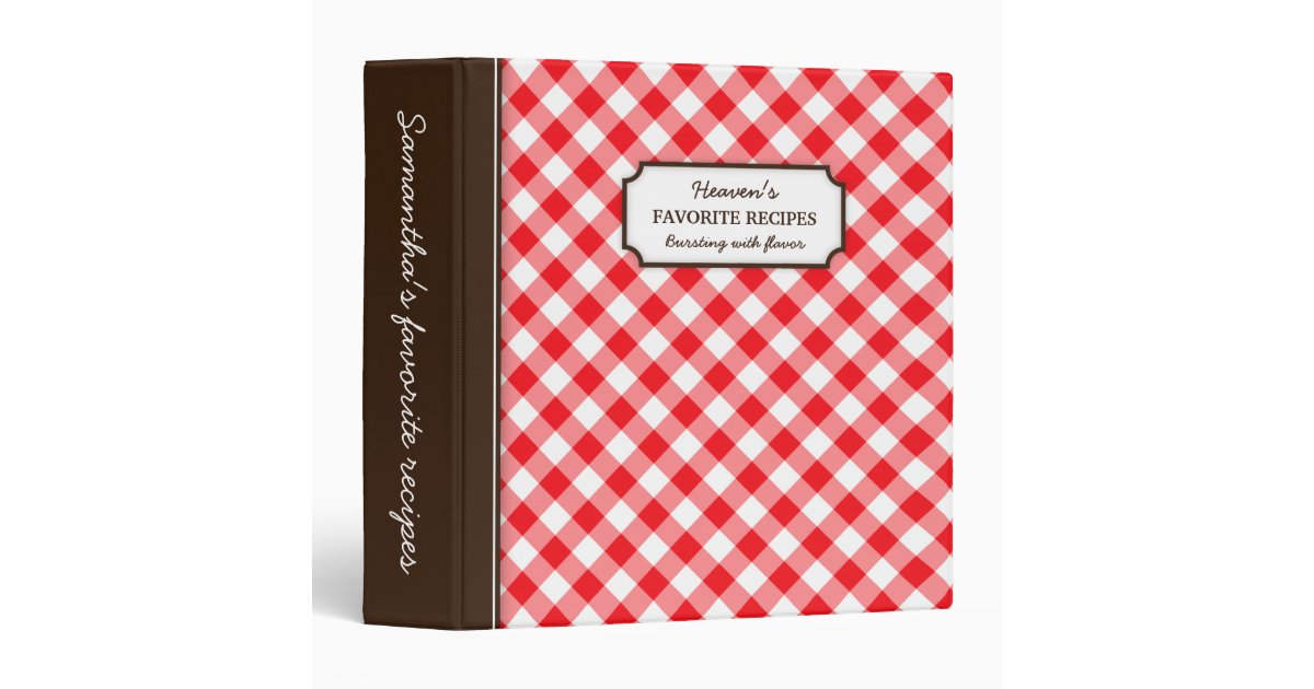 Red gingham pattern personalized recipe book binder