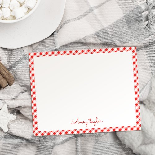Red gingham pattern personalized Stationery Note Card