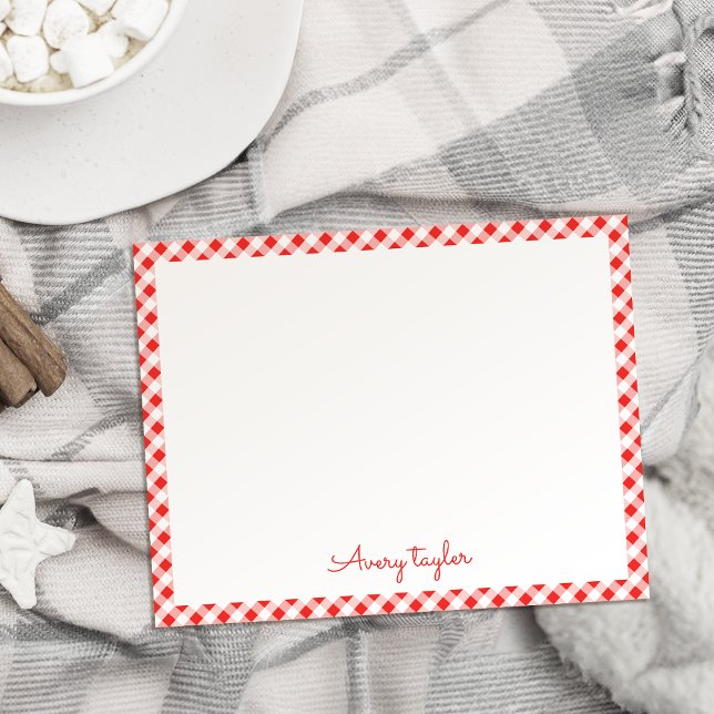 Red gingham pattern personalized Stationery Note Card (Red gingham pattern personalized Stationery Note Card)