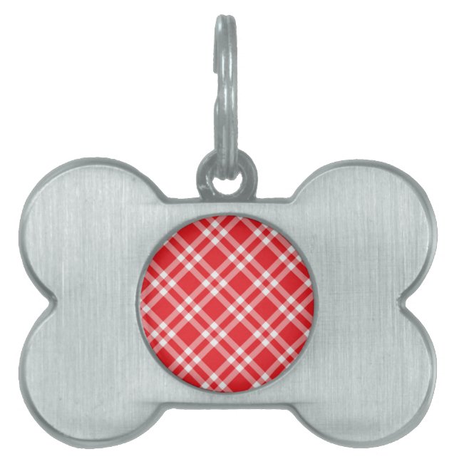 Red Gingham Pattern Pet Name Tag (Front)