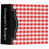 Red gingham pattern personalized recipe book binder