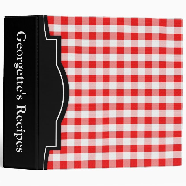 Red Gingham personalized 2" Recipe Binder (Front/Spine)