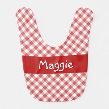 Red Gingham Personalized Baby Bib by janislil at Zazzle
