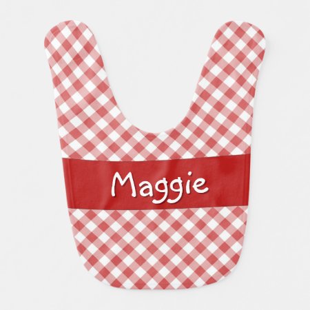 Red Gingham Personalized Baby Bib