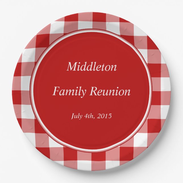 Red Gingham Personalized Event Plates (Front)