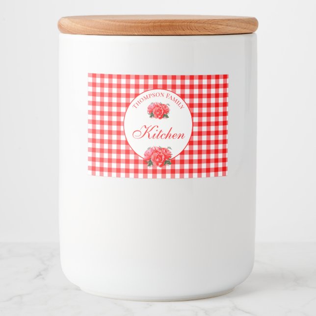 Red Gingham Personalized Food Beverage Label Set (Front)