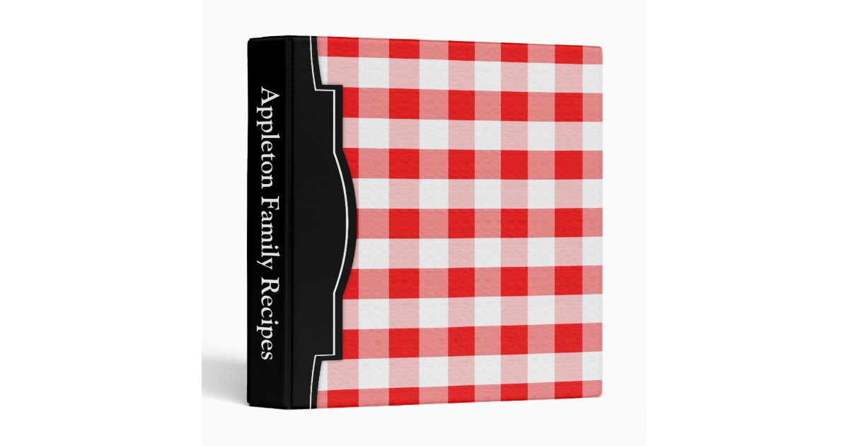 Red gingham personalized recipe binder zazzle