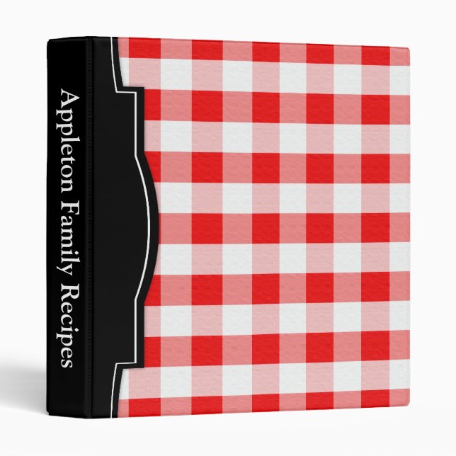 Red Gingham personalized Recipe Binder (Front/Spine)